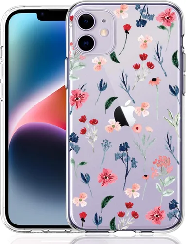 Vista 16 de Compatible con iPhone 11, funda transparente con flores florales a prueba de golpes, parte trasera dura, delgada, bonita funda transparente