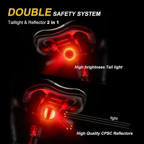 Vista 2 de 220° Wide Visible Safety Flashlight Bike Tail Light with 150 Lumens, IPX6 Waterproof,Type-C, Alarm Mode, Easy Install Bicycle Back Light
