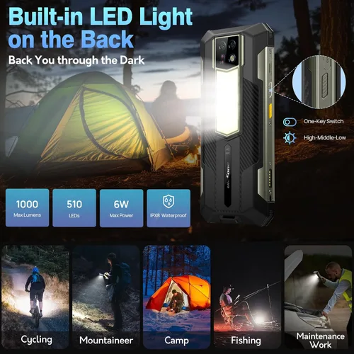 Vista 3 de Ulefone Armor 24 22000mAh Mega Battery - Teléfono resistente desbloqueado, luz de campamento, 24 GB de RAM +256 GB de ROM, pantalla FHD de 6.78