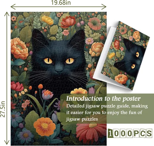 Vista 4 de Rompecabezas vintage de gatos para adultos de 1000 piezas en adelante, colección de rompecabezas de flores de PICKFORU animales y plantas