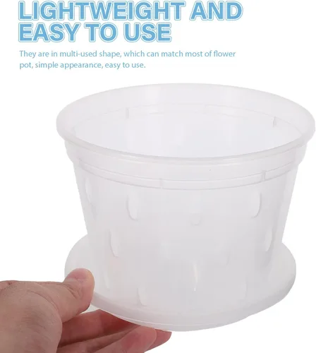 Vista 7 de 2 Sets Plastic Orchid Pots with Tray, Breathable Root Control Drainage-friendly Design, Humid Warm Microclimate Support, for Flowers and Crops
