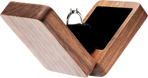 Vista 6 de Caja de anillos giratorios de madera para propuesta de compromiso, funda de almacenamiento de anillos con cierre magnético, soporte portátil
