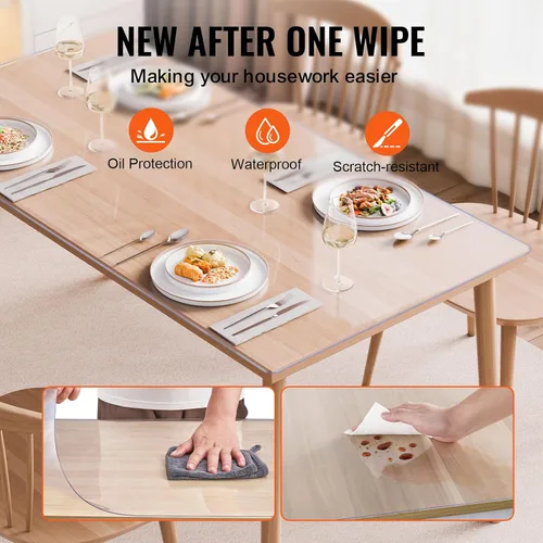 Vista 4 de VEVOR - Cubierta de mesa de plástico, 24 x 48 pulgadas, 2.0 mm de grosor, tapete de escritorio de PVC transparente protector, mantel de mesa