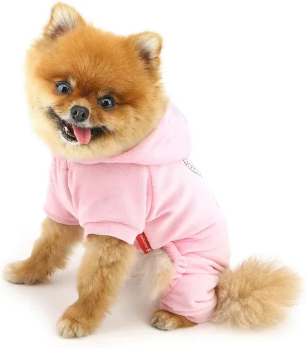 Vista 5 de Ropa para perritas para perros pequeños, conjuntos lindos para perritos, corona de diamantes de imitación elástica, pijamas suaves de terciopelo