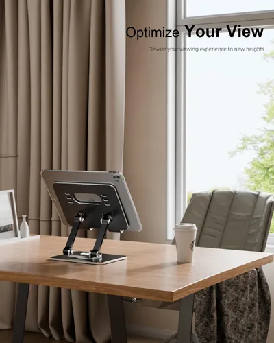 Vista 9 de Soporte para Tablet con Base Giratoria de 360° de Aluminio Ajustable de Doble Varilla para Todos los iPad de 5.8-12.9”, Samsung, Teléfono Tablet