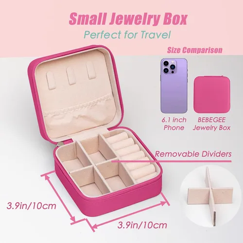 Vista 5 de BeBeGee Joyero de viaje, mini organizador de viaje portátil, pequeñas cajas de joyería para mujeres, regalos de dama de honor y accesorios