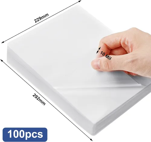 Vista 2 de Cindeer Paquete de 100 bolsas de laminación térmica de 10 mil, hojas de laminación transparentes de 9 x 11.5 pulgadas, papel de plástico brillante