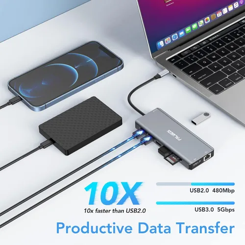 Vista 6 de Estación de acoplamiento para portátil con monitor doble, adaptador multipuerto USB C 14 en 1 con 2 HDMI, DisplayPort, Ethernet, SD/TF, puertos USB
