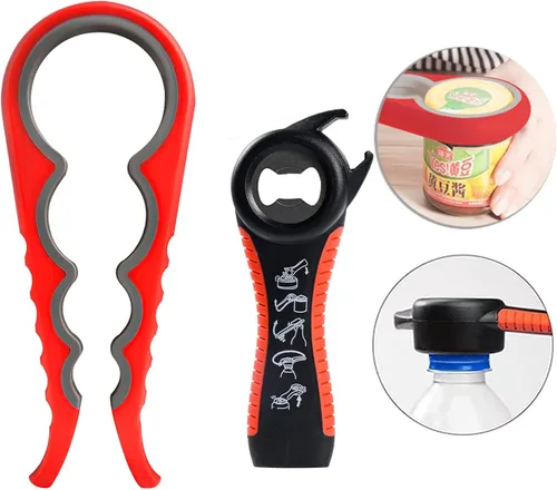 Vista 8 de Abridor de botellas para manos débiles, kit de abrebotellas multifunción 5 en 1 con mango de silicona, fácil de usar para niños, ancianos y personas