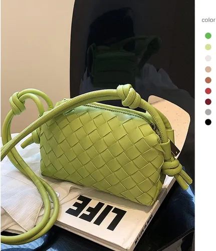 Vista 2 de Bolsos cruzados tejidos para mujer, bolsos ligeros de cuero a la moda, bolso de hombro, bolso para teléfono, bolso de mensajero para mujer