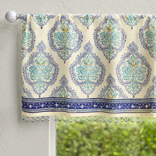 Vista 29 de Saffron Marigold Cortina de cenefa impresa a mano con ribete de cuentas, velo de novia blanco, perfecta para cocina, dormitorio, baño, comercio