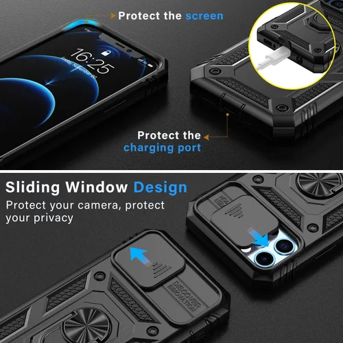 Vista 2 de Korecase Diseño para iPhone 12 Pro Max Kickstand Funda con cubierta de cámara de grado militar Caída de doble capa de cuerpo completo Protección a