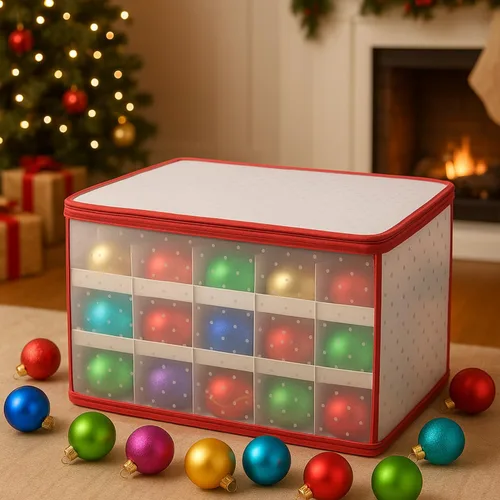Vista 2 de Jumbl Caja de almacenamiento de adornos navideños con divisores, capacidad para hasta 112 adornos, compartimentos ajustables, contenedor apilable