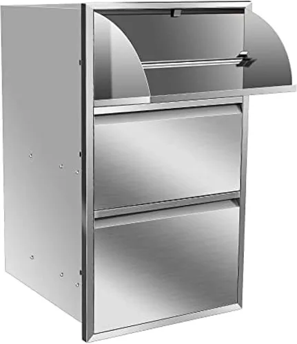 Vista 11 de Cajones de cocina para exteriores, cajones de barbacoa de montaje empotrado estilo marco de caja con mango de acero inoxidable, cajones de isla