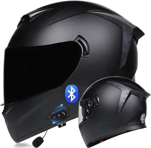 Vista 12 de Casco de motocicleta Bluetooth de cara completa abatible con micrófono, diseño de ala trasera aprobado por DOT, reducción de ruido con doble visera