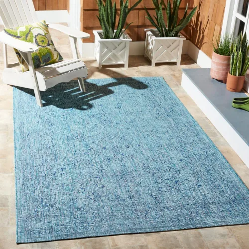 Vista 72 de SAFAVIEH Alfombra lavable al aire libre, colección Courtyard - 2'3" x 5', azul aguamarina y gris, no desprende pelusa y fácil limpieza, ideal