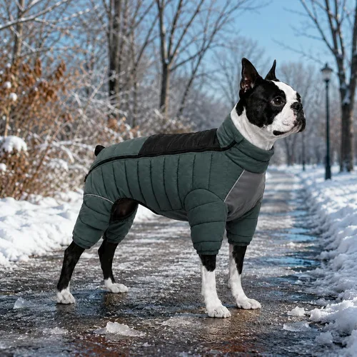 Vista 4 de Suéter para Perro ArmyGreen, Resistente al Viento, Reflectante - Chaqueta de Invierno Dirigible para S, M, L - Cremallera, Tallas Ajustables Verde