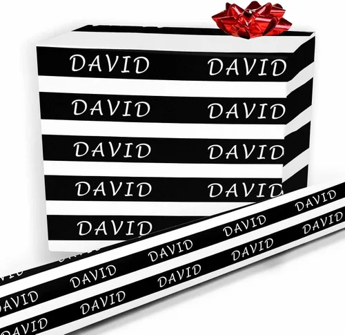 Vista 15 de Nombre personalizado en papel de regalo, rollo de papel de regalo personalizado con texto, regalo personalizado, unisex, adultos, hombres, mujeres