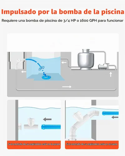 Vista 5 de VEVOR Limpiador de piscina de succión, aspiradora automática de piscina, limpiador automático de piscina lateral de succión, barredora de piscina