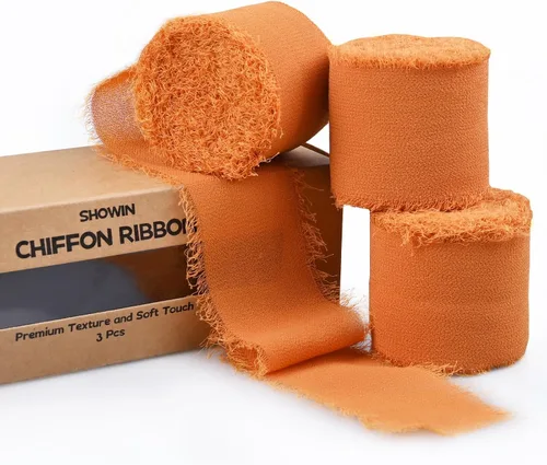 Vista 9 de 3 rollos de cinta de gasa con flecos hecha a mano, de chifón, color negro, de 1.5 pulgadas de ancho x 7 yardas de largo, cinta estilo seda