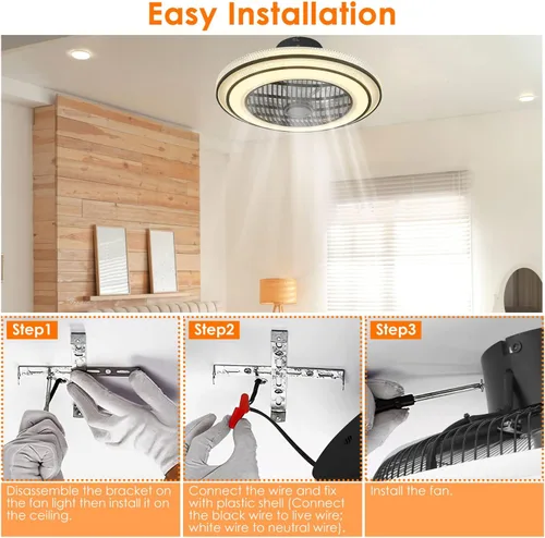 Vista 6 de KOCASO Ventilador de techo de perfil bajo con luz, moderno ventilador de techo empotrado de 20.5 pulgadas con control remoto y temporizador, 3