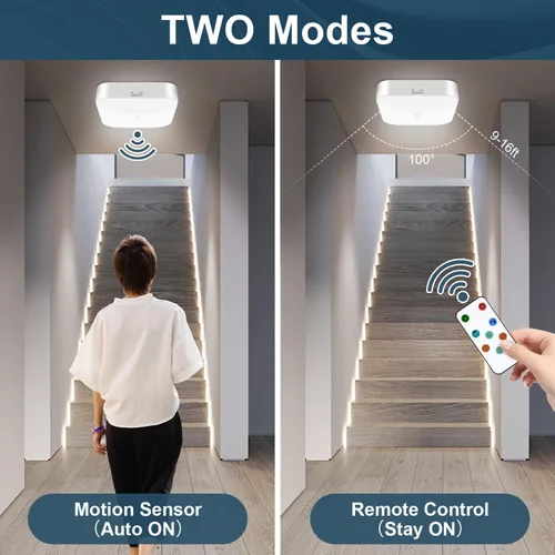 Vista 3 de Luz de techo recargable con sensor de movimiento WhitePoplar para interiores con control remoto, luz recargable con sensor de movimiento inalámbrica