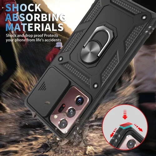 Vista 7 de Funda para Samsung Galaxy Note 20 Ultra 5G con ranura para tarjetero de cámara deslizante, grado militar, resistente, a prueba de golpes, funda
