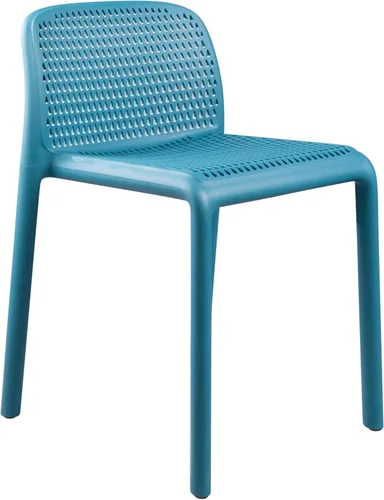Vista 3 de CozyBlock Punch - Silla de comedor apilable perforada para interior y exterior, juego de 4 (azul turquesa)