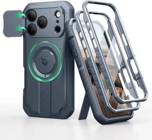 Vista 53 de Dexnor - Funda para iPhone 12 & iPhone 12 Pro con tapa deslizante para cámara, soporte ajustable y protector de pantalla integrado, carcasa