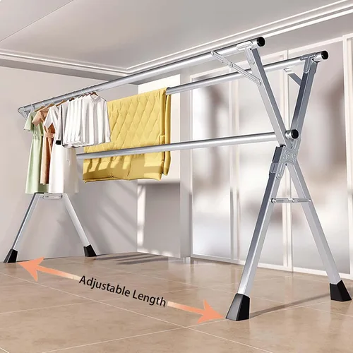 Vista 2 de This Heavy Duty Stainless Steel Clothes Drying Rack, Foldable Laundry Drying Rack, Free of Installation Adjustable Garment Rack, Portable Drying
