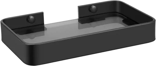 Vista 8 de Z metnal Estantes pequeños de vidrio para baño, estante flotante negro mate, mini organizador de estantes de pared, montaje en la pared