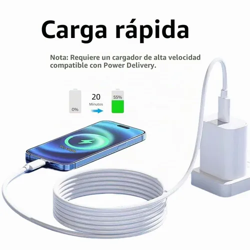 Vista 2 de Certificado MFi para cable USB-C a Lightning extralargo de 10 pies con cargador PD de 20 W, 1 paquete Cable de carga rápida de 27 W compatible