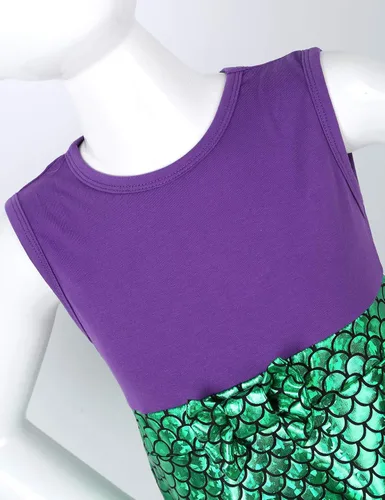 Vista 3 de iiniim Disfraz de sirena de Halloween para niñas y niñas, con cuello halter