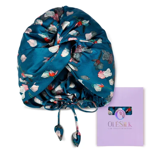 Vista 15 de OLESILK - Gorro de seda para dormir para mujeres: 100% seda de morera de 22 momme, ajuste ajustable para el cuidado del cabello nocturno, sin Negro