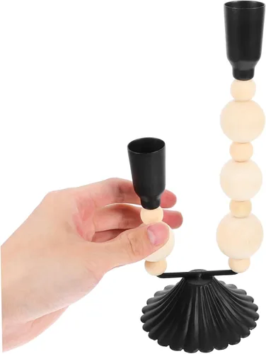 Vista 4 de PRETYZOOM Portavelas resistentes con cuentas de hierro y madera, perfectos para centros de mesa estilo vintage