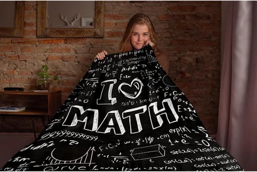 Vista 2 de Manta de franela suave con texto en inglés "I Love Math", para sofá, cama, sofá, regalos de matemáticas para niños y niñas, pequeña de 50 x 40