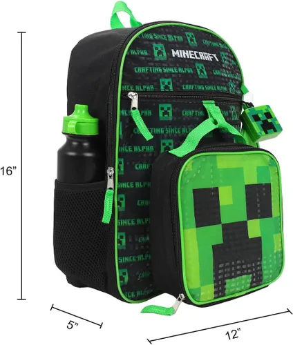 Vista 3 de BIOWORLD Minecraft Creeper - Mochila infantil de 5 piezas, color verde, talla única