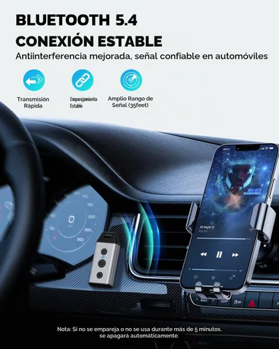 Vista 4 de 1Mii Adaptador del coche de B04 Bluetooth 5,4, receptor AUX Bluetooth