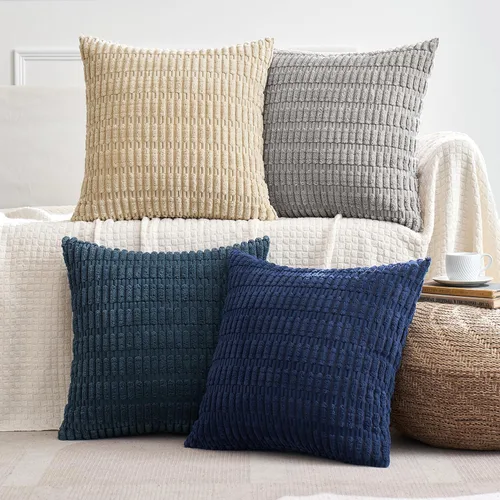 Vista 28 de MIULEE - Paquete de 4 fundas de almohada decorativas de pana suave, 18 x 18 pulgadas, para sofá, sala de estar, sillón y cama, decoración rústica