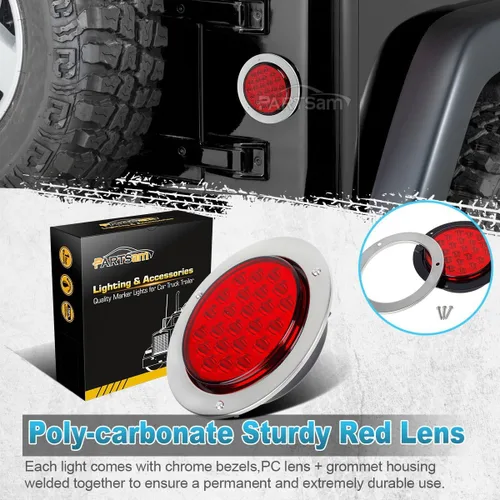 Vista 3 de Partsam 4 luces traseras LED redondas de 4 pulgadas para remolque, 24 luces LED, montaje en brida, selladas, para camión, remolque, caravana, LED