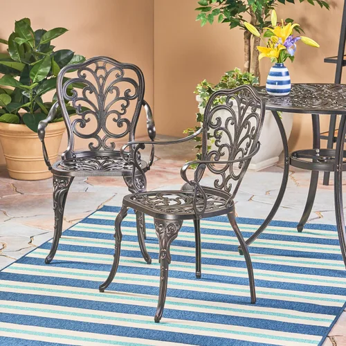 Vista 2 de Christopher Knight Home Buddy Silla de comedor de aluminio fundido para exteriores (juego de 2), cobre brillante