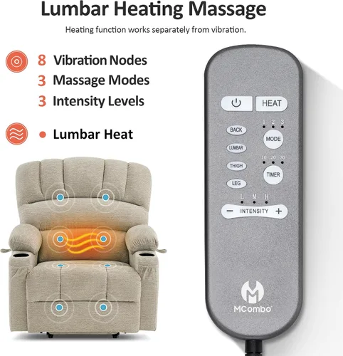 Vista 6 de MCombo Silla Reclinable Elevadora Eléctrica de Gran Tamaño para Ancianos, Silla Elevadora con Calor y Masaje, Reclinable Elevadora para Grandes