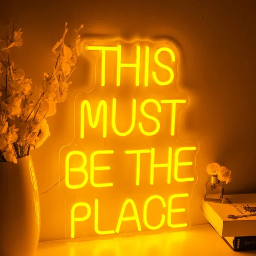 Vista 6 de Letrero de neón con texto en inglés «This Must Be The Place» para decoración de pared para bodas, aniversarios, fiestas, dormitorio (rosa)
