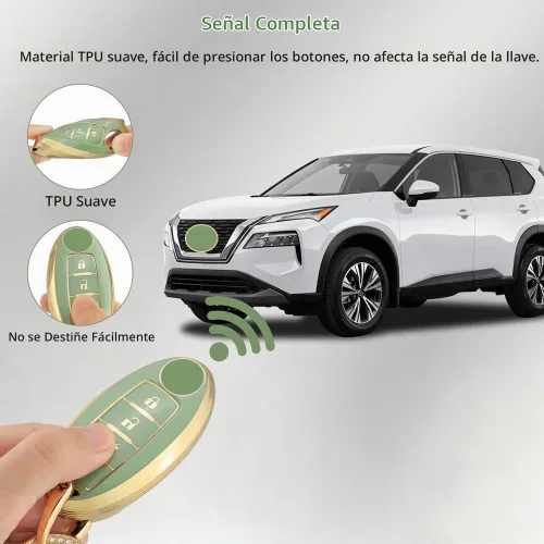 Vista 4 de PIFOOG Funda para llavero Compatible con Nissan 4 botones Altima Rogue Sentra Murano Kicks Armada Pathfinder Versa Titan Leaf Llaves de coche verde