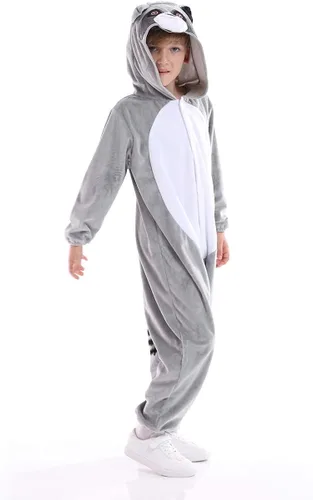 Vista 5 de Disfraz unisex de animales para niños pijamas de animales con capucha para niños disfraz de Halloween para niños y niñas