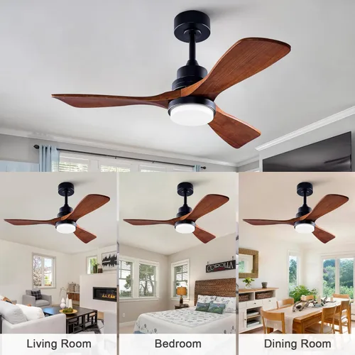 Vista 7 de Ventiladores de techo para exteriores de 42 pulgadas con luces y control remoto, ventiladores de techo regulables de madera de 3 aspas para patios