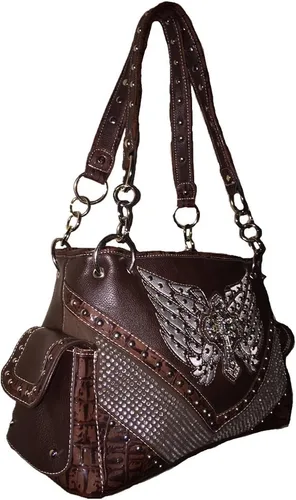 Vista 3 de Texas West Bolso de hombro con hebilla de alas de ángel para mujer en café, Café