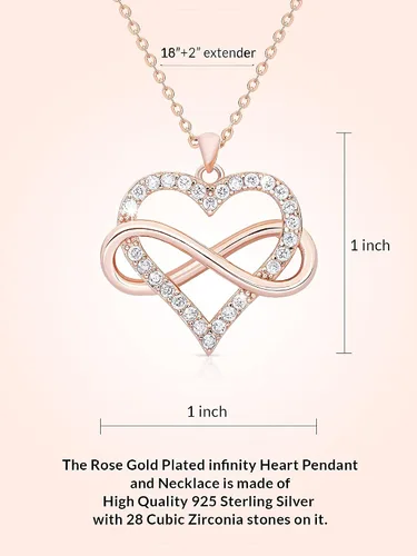 Vista 5 de Sash & Soph Collar de corazón infinito para mujer, collar de corazón de plata de ley 925 para novia, colgante de corazón de amor en cadena de 18