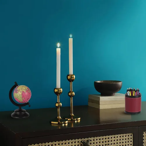 Vista 6 de Rely+ Juego de 2 portavelas cónicos dorados para mesa de café, centro de mesa, candelabros, portavelas cónicos, decoración para el hogar, mantel