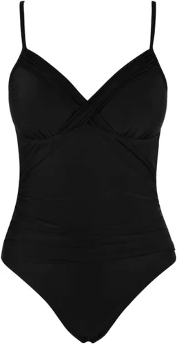 Vista 5 de Hilor - Traje de baño de una pieza para mujer, diseño con cuello en V, parte delantera drapeada y control de abdomen